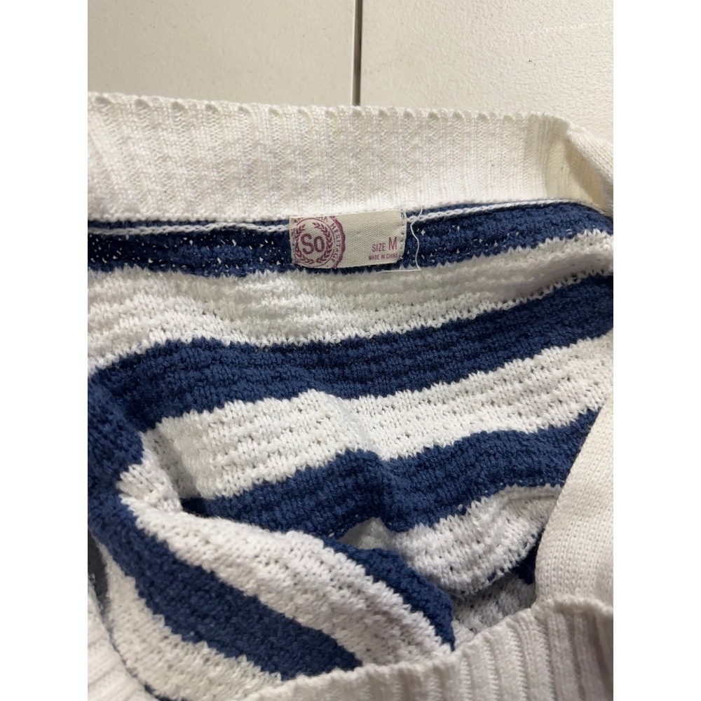 So Striped Knit Sweater Cold Shoulder Long Sleeve Pullover Top M - Picture 6 of 8
